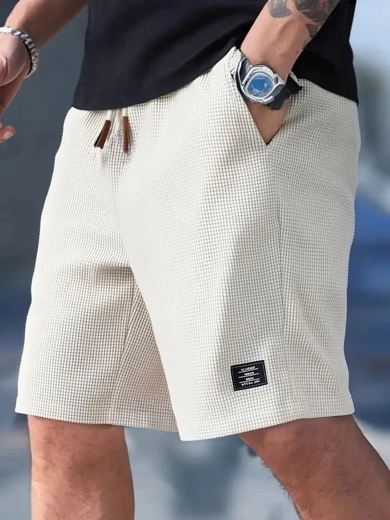 FABRIPPLE Men’s White Knitted Shorts for Summer - Image 1